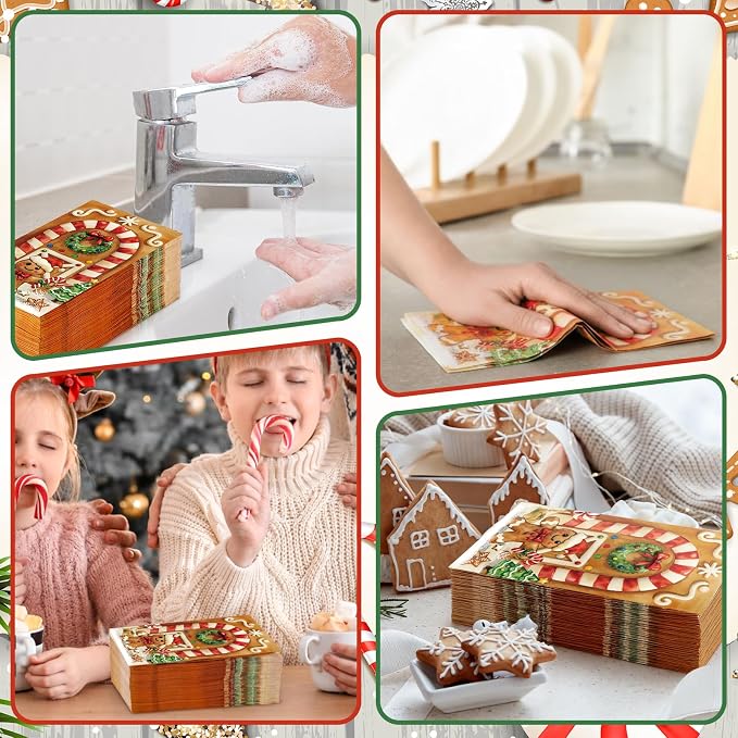 100 Pcs Christmas Guest Napkins 2 Ply Gingerbread Man Disposable Paper Napkins - Image 6