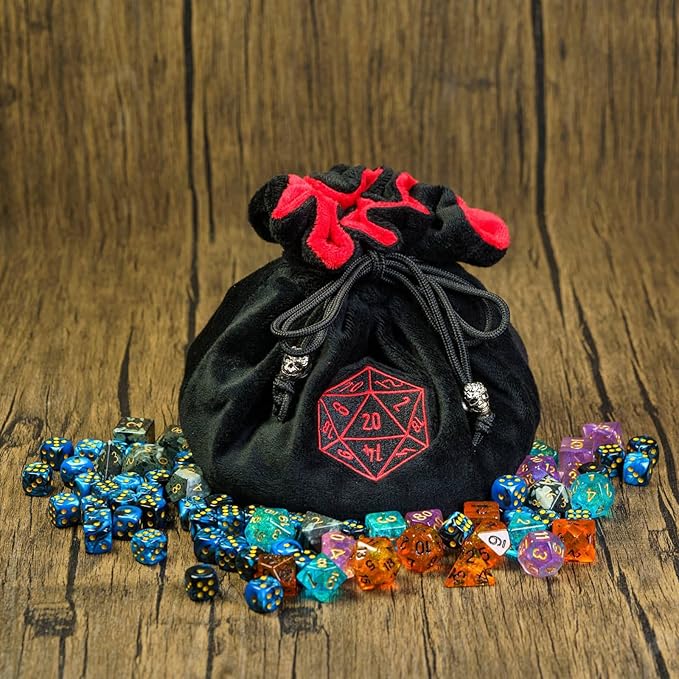 Large Dice Bags with Pockets Black Storage Bag D20 Logo - Image 8
