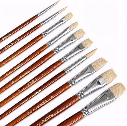 10pcs Short Handle White Hog Hair Artist Paint Brush Set by DUGATO Perfect by DUGATO