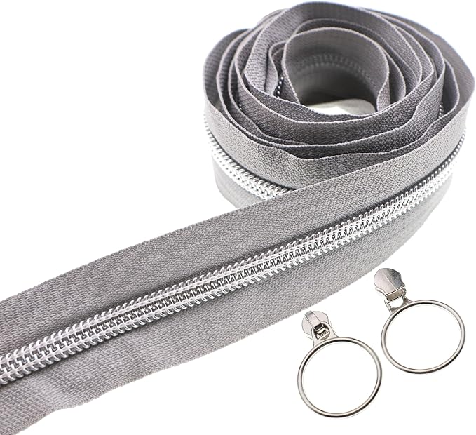 Leekayer #5 Silver Metallic Nylon Coil Zippers by The Yard Bulk 10 Yards Gray - Image 5