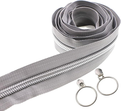 Leekayer #5 Silver Metallic Nylon Coil Zippers by The Yard Bulk 10 Yards Gray - Image 5