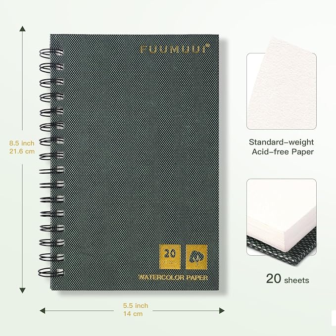 Watercolor Paper Pad, Fuumuui 5.5 * 8.5 inch 100% Cotton Paper, Spiral Bound - Image 7