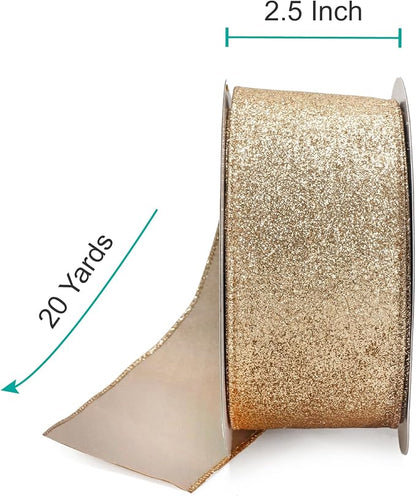 CT CRAFT LLC Glitter Wired Ribbon 2.5" x 20 Yards Gold - Image 2