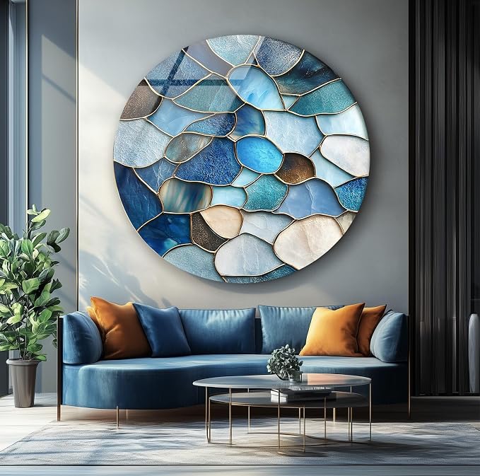 My Photostation.com 27.5'' Diameter Coastal Blue Stone Mosaic Round Glass Wall - Image 7