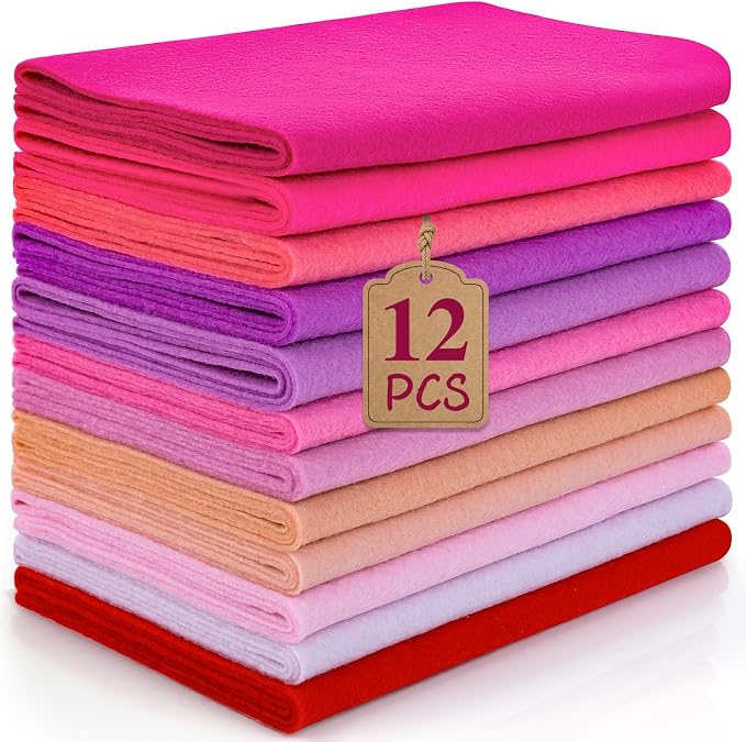 12 Rolls 8"x35" 1.4mm Thick Soft Felt Fabric Sheet 12 Assorted Pink Series by MITINU