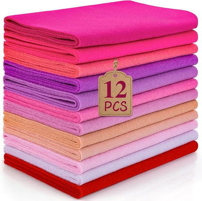 12 Rolls 8"x35" 1.4mm Thick Soft Felt Fabric Sheet 12 Assorted Pink Series by MITINU