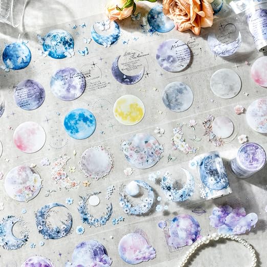 6 Rolls Moon Flower PET Tape Set, Pre-Cut Aesthetic Stickers - Image 3