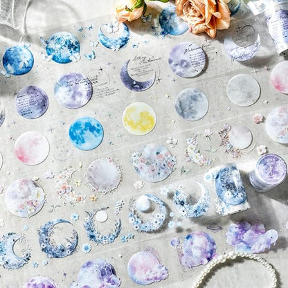 6 Rolls Moon Flower PET Tape Set, Pre-Cut Aesthetic Stickers - Image 3
