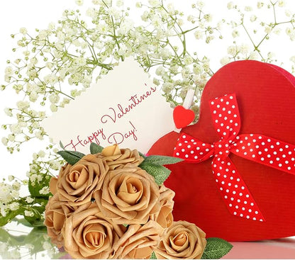 AmyHomie Artificial Flower Gold Rose 25pcs Real Looking Fake Roses w/Stem - Image 6