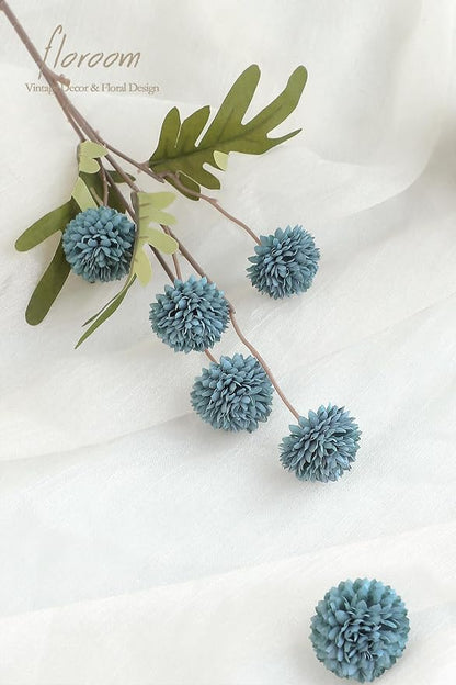 Floroom 5pcs Dusty Blue Faux Silk Mums Artificial Flowers, Bulk Fake Small Mini - Image 4