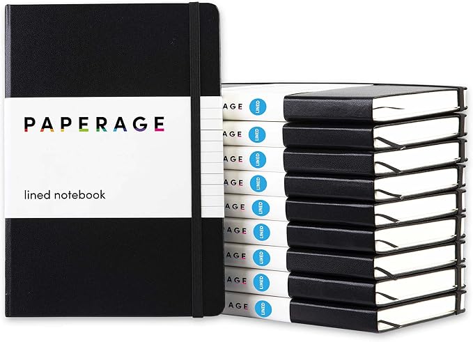 PAPERAGE Lined Journal Notebook, 10 Pack, 160 Pages, Medium 5.6 in x 8 in by PAPERAGE