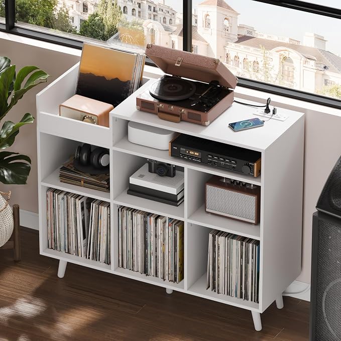 Cozy Castle Large Record Player Stand, Vinyl Storage Cabinet Mid Century Modern - Image 5