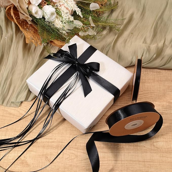 LaRibbons Black Satin Ribbon 1 Inch 50 Yards Luxury Double Faced Red Silk Ribbon - Image 2