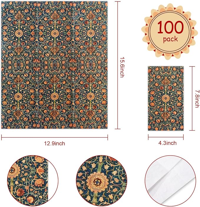 100 Pack William Morris Guest Napkins Vintage Floral Blue Paper Napkins - Image 3