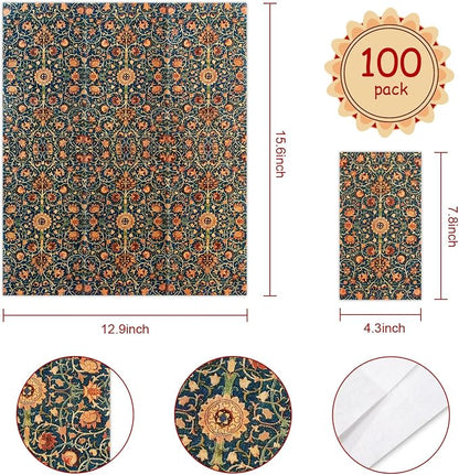 100 Pack William Morris Guest Napkins Vintage Floral Blue Paper Napkins - Image 3