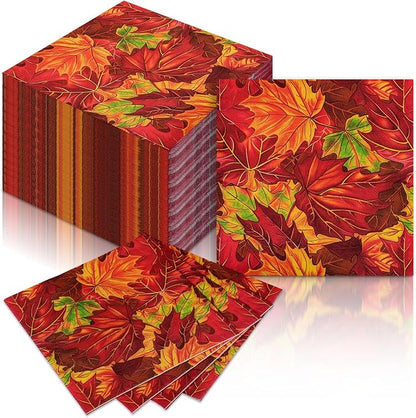 60 Pcs Maple Leaf Cocktail Paper Napkins 6.5 x 6.5 Inches Disposable Paper by Feifeiya