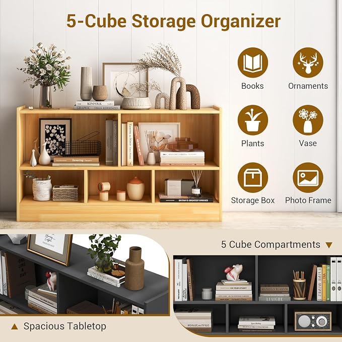 LOKO 2 Tier 5 Cube Bookcase, Open Shelf Storage Cabinet, Wooden Display Cabinet - Image 5