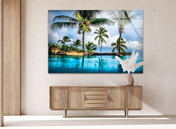 My Photostation.com 28Wx18H'' Island & Blue Sea Glass Wall ArtTempered Glass - Image 3