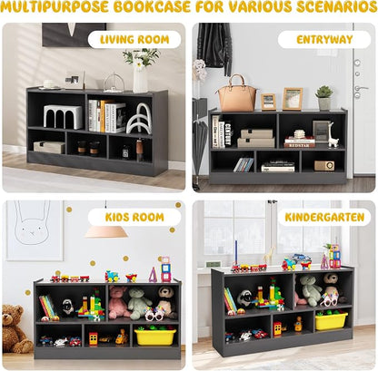 KOTEK Toy Storage Organizer, 5 Cubby Kids Bookshelf, Wooden 3-Tier Bookcase - Image 8