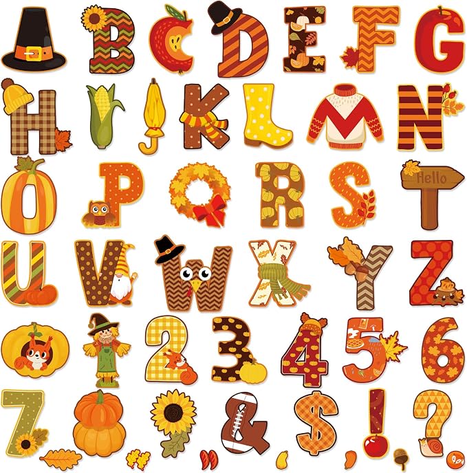 Faccito 176 Pcs Fall Bulletin Board Decorations Letters Numbers Alphabet Autumn by Faccito