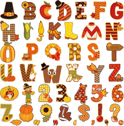 Faccito 176 Pcs Fall Bulletin Board Decorations Letters Numbers Alphabet Autumn by Faccito