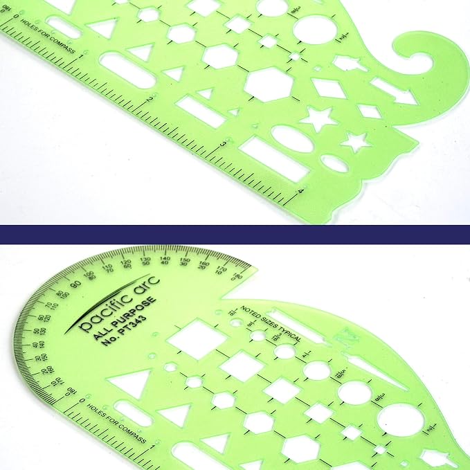 Pacific Arc All Purpose Template Guide, Featuring A Protractor, 4 Inch Ruler - Image 4