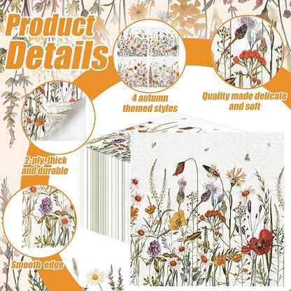 Fulmoon 200 Pieces Fall Floral Cocktail Napkins Disposable Autumn Flower - Image 3