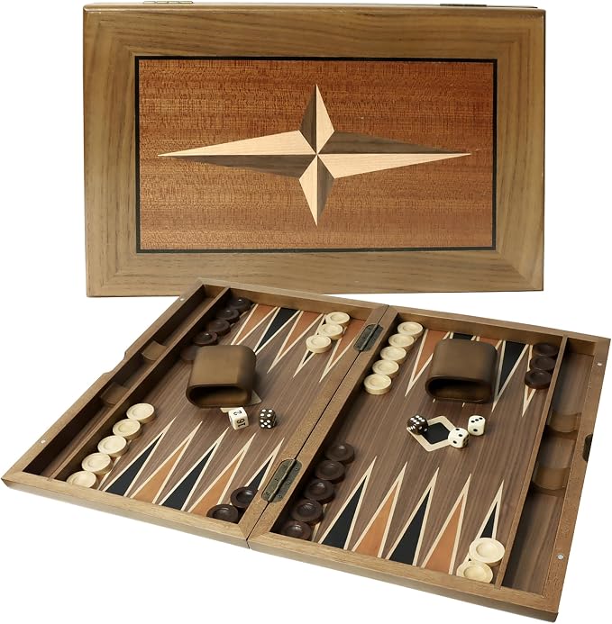 GSE Games & Sports Expert Premium Wooden Folding Inlay Backgammon Board Set by GSEGamesSportsExpert