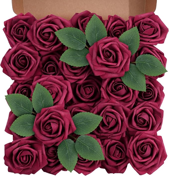 Artificial Flowers Foam Fake Roses 25pcs Dark Red Roses by Unknown