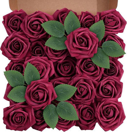 Artificial Flowers Foam Fake Roses 25pcs Dark Red Roses by Unknown