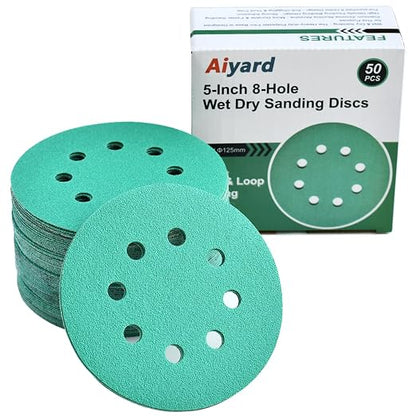 5-Inch 8-Hole Wet Dry Sanding Discs 80 Grit, Polyester Film Backed Heavy-Duty by Aiyard