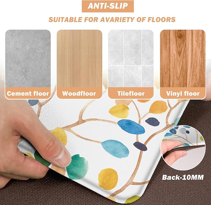 weesire Anti Fatigue Mats for Kitchen Floor Boho Kitchen Rugs Colorful Floral - Image 7