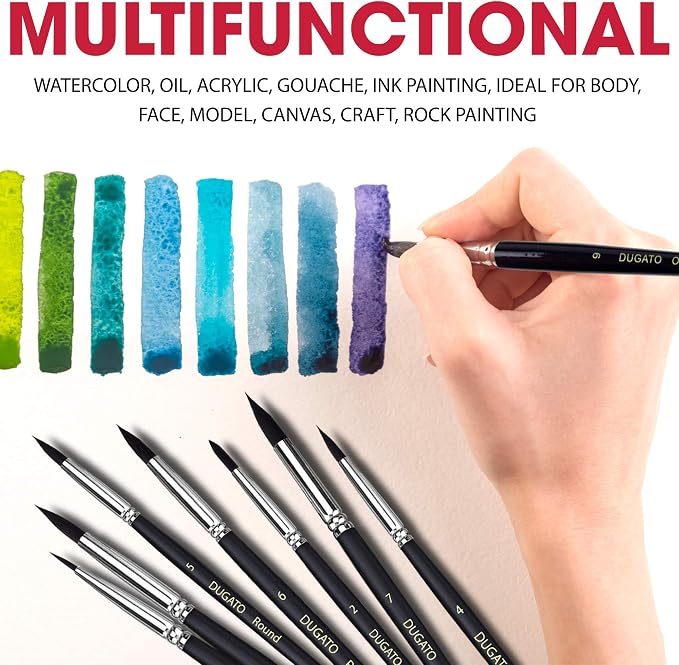 Watercolor Brushes Professional, DUGATO 12pc Artist Paint Brush Set - Image 4
