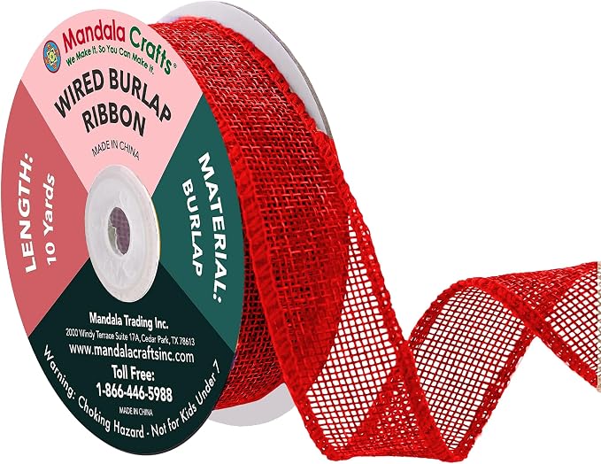 Mandala Crafts Red Burlap Wired Ribbon 1 Inches Wide Jute Ribbons by MandalaCrafts