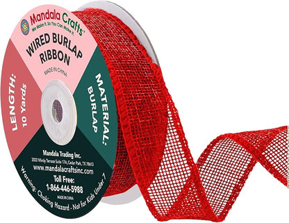 Mandala Crafts Red Burlap Wired Ribbon 1 Inches Wide Jute Ribbons by MandalaCrafts