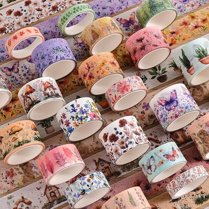 27 Rolls Vintage Washi Tape Set, Floral Butterfly Forest Mushroom Botanical - Image 5
