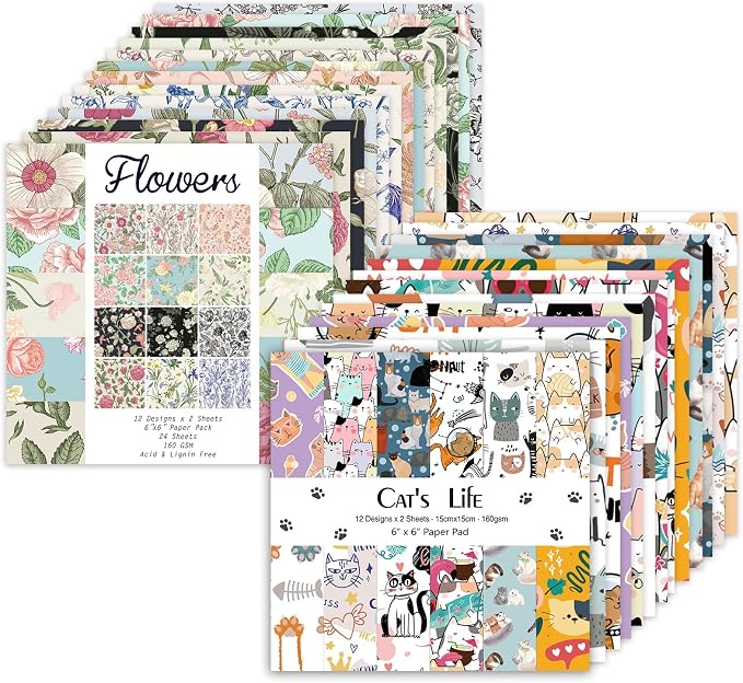 48 Sheets 24 Designs Scrapbook Paper Pad, Scrapbooking DIY Decorative by Bestartsuppliesforyou