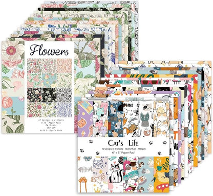 48 Sheets 24 Designs Scrapbook Paper Pad, Scrapbooking DIY Decorative by Bestartsuppliesforyou
