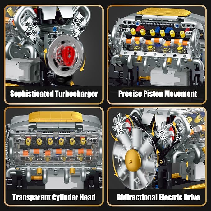 V8 Engine Building Kit for Adults, Build Your Own MOC Mini V8 Engine Model Toy - Image 4