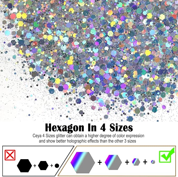 Ceya Holographic Chunky Glitter, 1 LB/ 16OZ Laser Diamond Silver Bulk Craft - Image 2