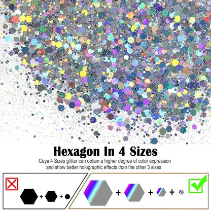 Ceya Holographic Chunky Glitter, 1 LB/ 16OZ Laser Diamond Silver Bulk Craft - Image 2