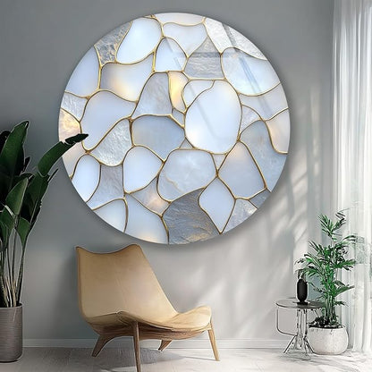 My Photostation.com 20'' Diameter White Stone Mosaic Round Glass Wall Art - Image 2