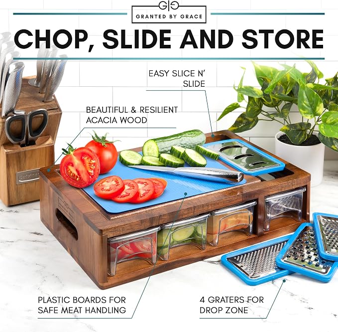 Acacia Cutting Board with Containers & Lids - Image 2