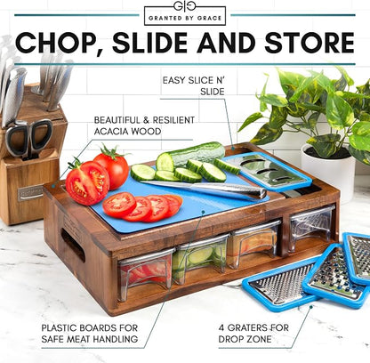 Acacia Cutting Board with Containers & Lids - Image 2