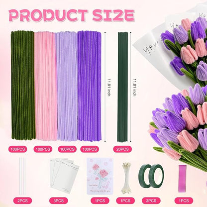400 Pcs Chenille Stems Flowers Craft Kit, 4 Colors Soft Pipe Cleaners Bulk - Image 4