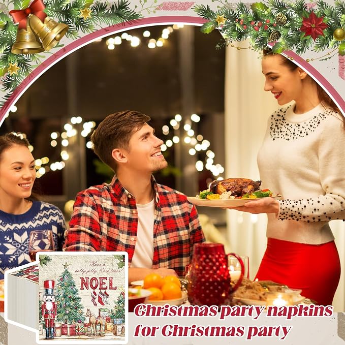 Janlaugh 200 Pcs Christmas Cocktail Napkins Disposable Nutcracker Paper Napkins - Image 2
