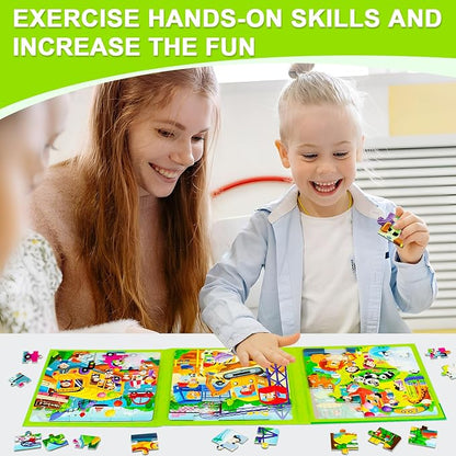 Magnetic Puzzles for Kids Ages 4-8, 3 in 1 Cartoon Jigsaw Puzzle Book, Toddlers - Image 2