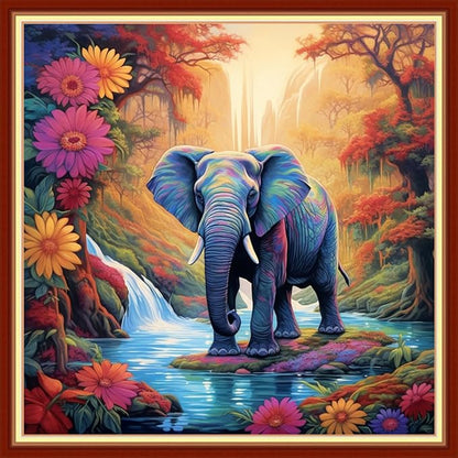 Dimxvean Cross Stitch Kit, Elephant Flowers 18x18 inch, All Ages, HD Preprint by DimxveanCrossStitchKits