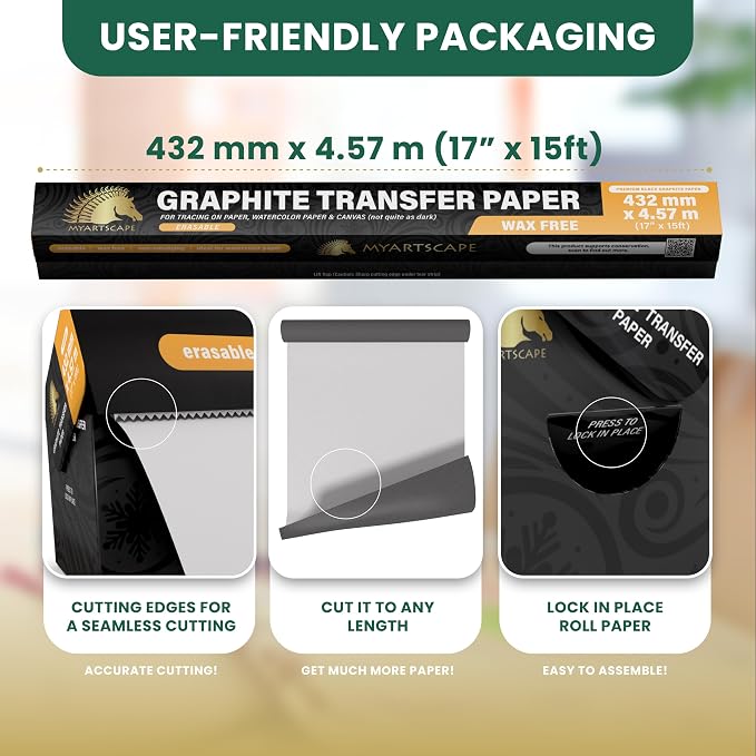 MyArtscape Graphite Transfer Paper Roll, Graphite Paper, Precise Carbon Paper - Image 2