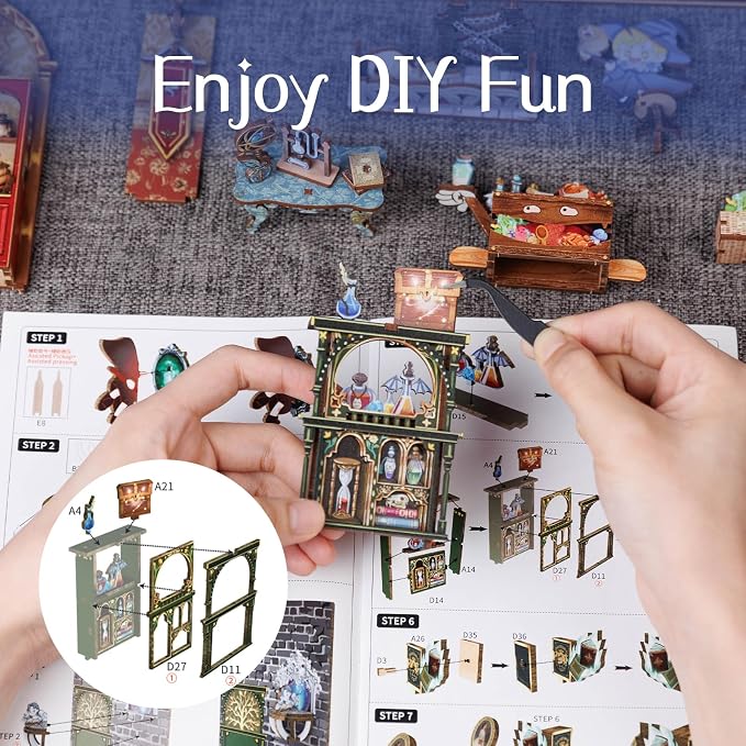 Cutefun 2Pcs Book Nook Kit, DIY 3D Wooden Puzzles - Image 4